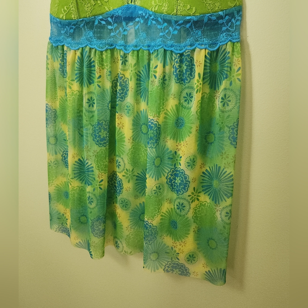 Y2K 2006 Victoria's Secret S Green & Blue Lace Sheer Babydoll Cami Chemise Top - Picture 3 of 15
